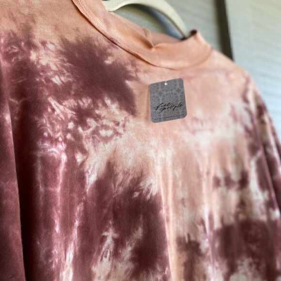 Free People Tie-Dye Long Sleeve Top in Pink and Cream - Picture 11 of 13